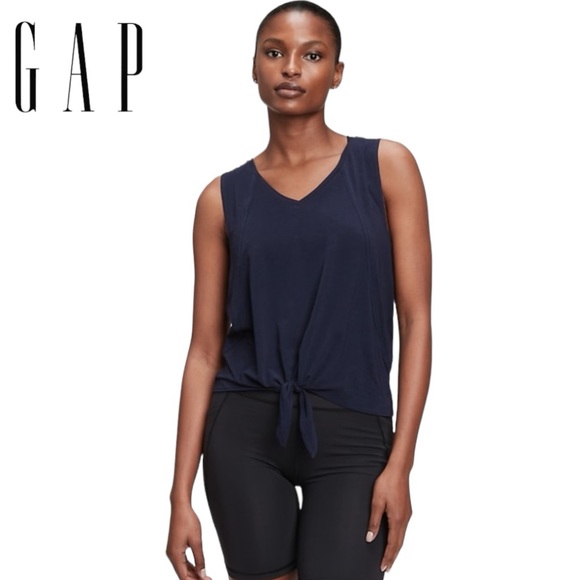NWT Gap Fit Breathe Vneck Front Tie Shady Navy - Picture 1 of 3